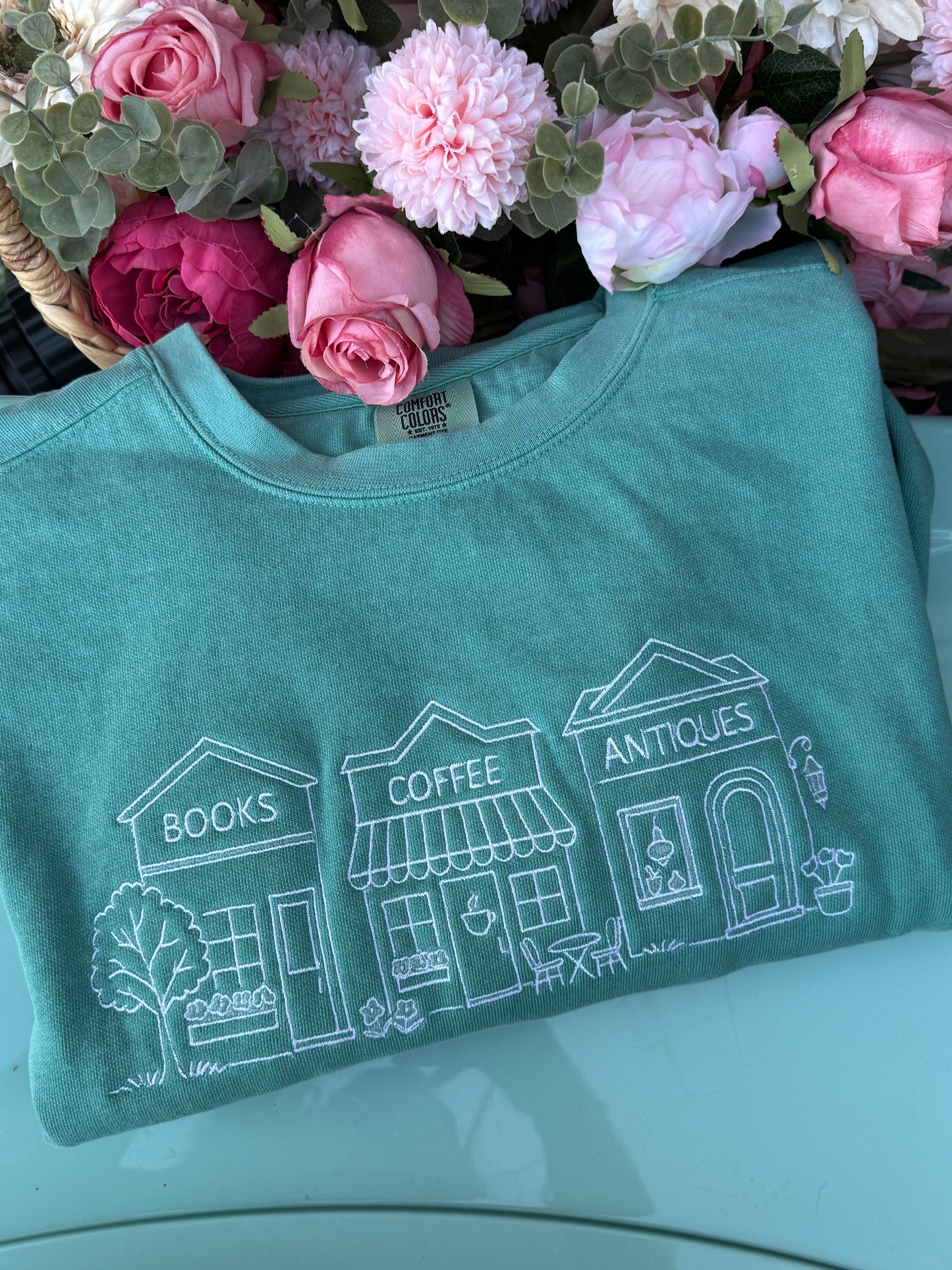 Books, Coffee, Antiques crewneck sweatshirt