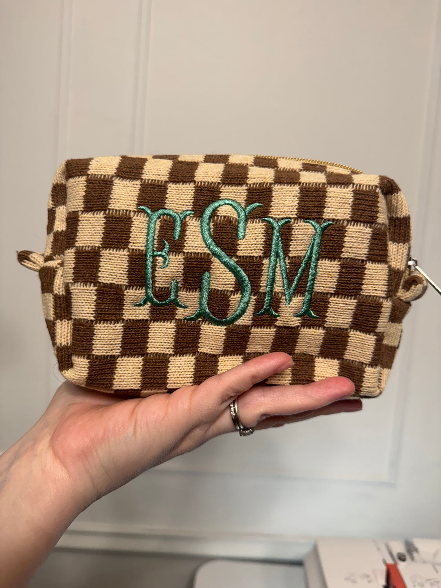Monogrammed Checkered Cosmetic bag / Pencil Case