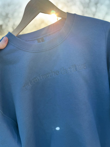 Seafoam comfort colors “I’d rather be thrifting” Monochrome crewneck