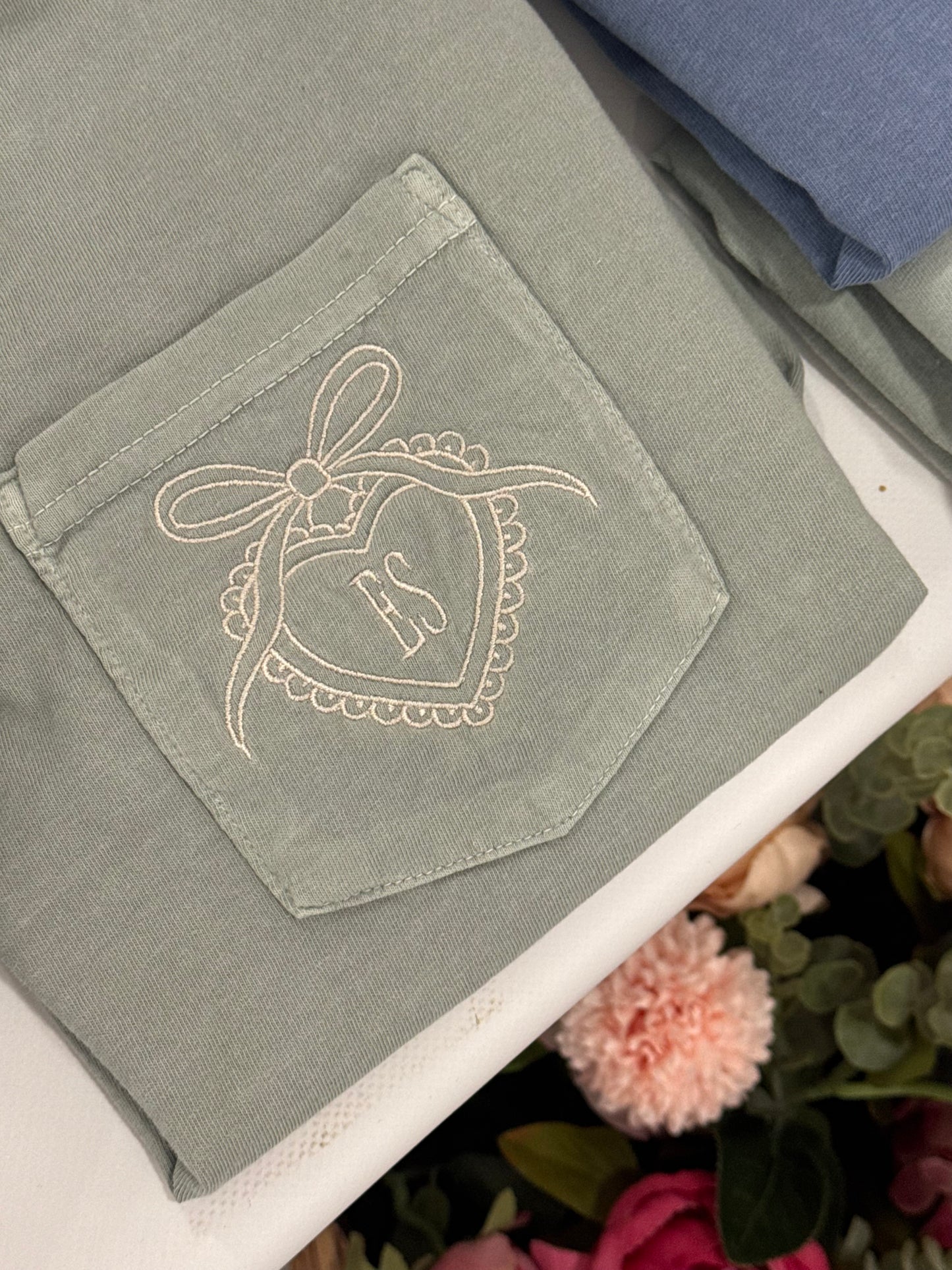 Heart Lace Locket Monogrammed pocket Tshirt