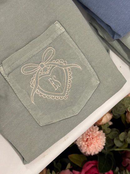 Heart Lace Locket Monogrammed pocket Tshirt