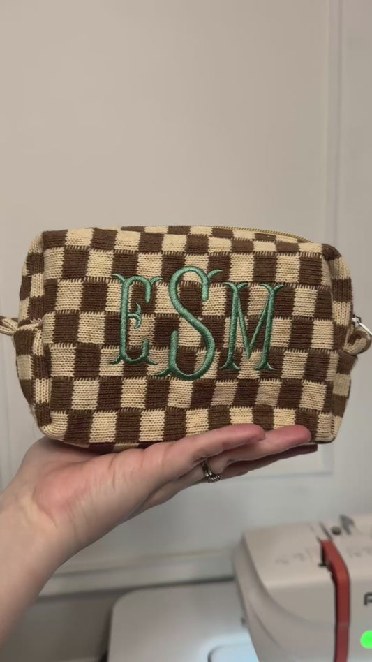 Monogrammed Checkered Cosmetic bag / Pencil Case